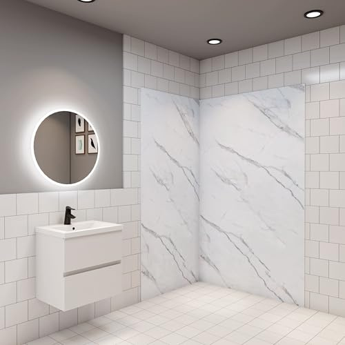 Pack de 2 Panneaux muraux de douche blanc effet marbre 80x80x H.210cm Panneau mural salle de bain - Aluminium