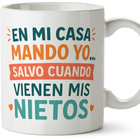 MUGFFINS tazas para abuelos y abuelas con frase | regalos para abuelos y abuelas divertidos| cumpleaños, navidad | En mi casa mando yo... salvo cuando vienen mis nietos en Español | Abuelitos-2 v2