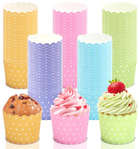 HavaCue 160Pcs Dots Cupcake Cases, 6×5×4.7cm Cake Cases for Baking | Pink Green Blue Yellow Purple Cupcake Liners, Muffin Case Paper for Cake Candy Nuts Dessert Wedding Birthday Party Christmas