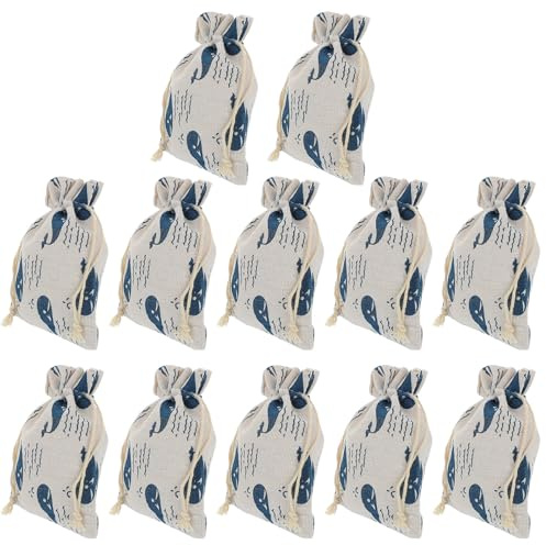 Whale Print Kordelzug Aufbewahrungsbeutel 12 Stück aus Stoff | Blaues Design, für Haushalts und Festanlässe, Kompakt als Geschenk und Schmuckbeutel