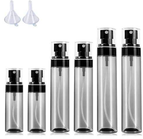 VVQWCY 6 Stück Sprühflasche Klein, 2x30ml + 2x60ml + 2x80ml Mini Schwarz Sprühflaschen mit Trichte