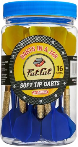 Fat Cat Soft Tip Darts 24 Pack, Darts Plastic Tip Dart Set for Electronic Dart Board, 16 Gram Bar Darts with Storage Jar, Nickel Silver