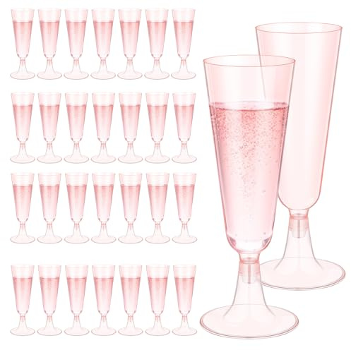 ALEXPRE 36pcs Pink Plastic Champagne Flutes,150ml Clear Prosecco Glasses,Reusable Champagne Glasses,Plastic Wine Glasses for Parties Weddings Birthdays Picnic