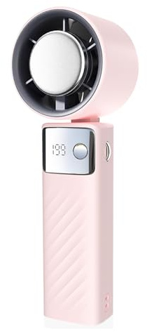 Ventilador de Mano, Mini Ventilador Portatil Recargable 5000mAh con Pantalla LED (199 Velocidades), Ventiladores Pequeños de Mano/Escritorio/Cuello para Viajes, Exterior, Camping, Oficina, Rosa Claro