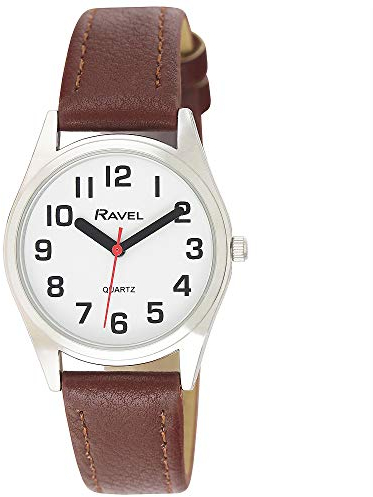 Reloj Unisex supergrueso con números Grandes, Marrón/Plata, Unisex - 36mm Uhrengehäuse, Correa
