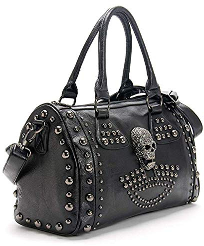 FiveloveTwo Damenhandtaschen Schäde Gothic Rivet Henkeltaschen Tote Schulter Shopper Umhängetasche Schwarz