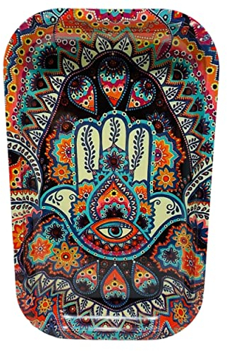 Plateau de roulage main de Fatma Fatima Khomsa Khamsa 27 cm x 16 cm en métal robuste. gris gris porte bonheur Rolling tray. Grand modèle pour plus d'aisance, très pratique et très solide