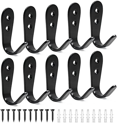 Pasking 10 Stück Wandhaken - Schwarz Matt Edelstahl Kleiderhaken und Schrauben Schwerlast Haken Mantelhaken für Kleidung Hut Schal Tasche Handtuch Schlüsselkappe Innen/Außen