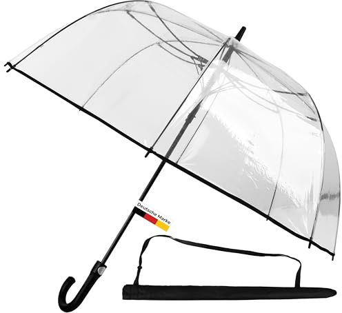 Sternenfunke Glockenschirm transparent groß XL Ø112 cm durchsichtiger Regenschirm transparent | Hochzeit XL Brautpaar | Regenschirm durchsichtig incl. Tragetasche | Rand schwarz