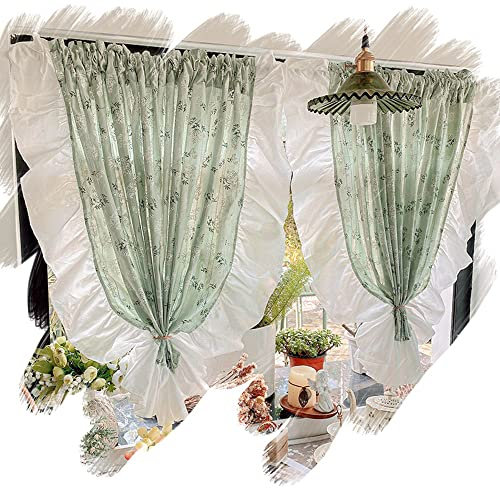 BIRLD Bistrogardine Landhausstil Küchengardine Baumwolle E Leinen Scheibengardine Für Wohnzimmer, Kurzgardine Mit Rüschen, Halbtransparent Vorhang (Size : WxH/170x100cm)