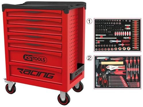 KS TOOLS Servante Racing 7 tiroirs équipée de 184 Outils - Boite Outils complète et servante