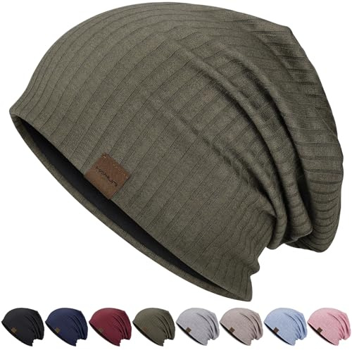 HAMUNI Slouchy Beanie Hip-Hop Mjuk Lätt Löparmössa Hatt Andningsbarhet & Elasticitet Vuxen Dvärgmössor Kemo Keps Skalle Keps för Män Kvinnor, Militärgrönt, one size