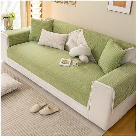 Tauzveok Sofaschoner rutschfest, Hund Katze Sofaschutzdecke, Eck Sofa üBerzug, Sofabezug Antirutsch Decke, Chenille Sofabezug 1 2 3 4 Sitzer,D Green,70 * 210cm