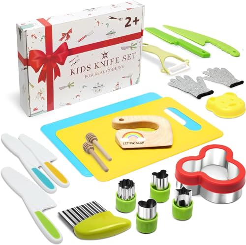 LETTO & TAILOR Kindermesser und Brotausstechformen Kinder Set 21-teiliges, Ausstecher Brot und Gemüse, Messer für Kinder, Montessori Messer - Perfektes Weihnachts- oder Geburtstagsgeschen