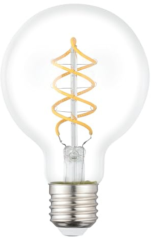 Eglo E27 Globe Lámpara led, bombilla incandescente espiral, bombilla decorativa vintage de diseño retro, 7,3 vatios, blanco cálido, 806 lúmenes, 2700 Kelvin, bombilla Edison G80, diámetro de 8 cm