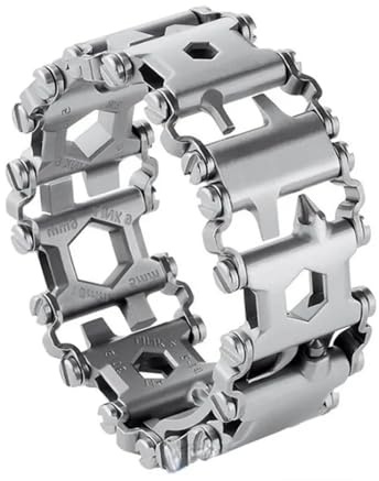 ieron Multiverktyg armband för män – 29-i-1 rostfritt stål multifunktionellt armband, resevänligt, lämpligt för segling, camping, vandring – silver, 21 cm