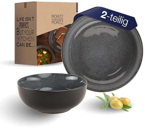 Moritz & Moritz VIDA Servierschalen Set Blau - 2x Große Schalen aus hochwertigem Porzellan, Modern & Zeitlos, Mikrowellen- & Spülmaschinengeeignet - Perfekt für Salate, Pasta, Snacks & mehr