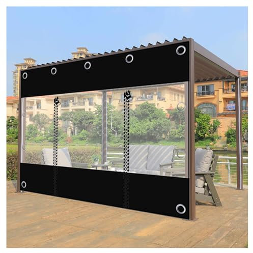 Rideaux de Bâche Transparents Extérieurs,Panneaux Latéraux De Bâche Pour Pergola Gazebo Patio,Rideaux De Séparation,avec Fermeture Éclair，0.5mm Bâche Étanche Pvc Robuste(H2.6xW5m/H8.5xW16.4ft)