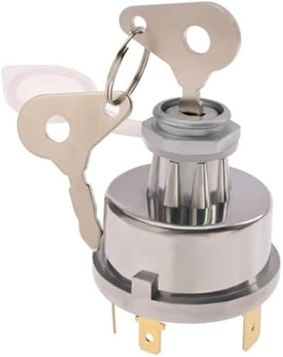 DEMULAX Interruptor de Encendido de 4 Posiciones, 6 terminales, 2 Llaves, Universal, 12 V, 24 V, Orificio de Montaje de 15 mm, for Coche y Tractor. Interruptor de Llave de Encendido del Tractor