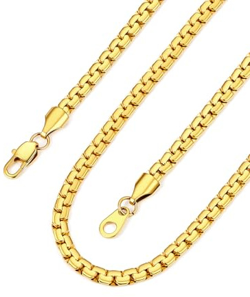 Bandmax Collier Ras du Cou Boîte Chaine Homme Acier Inoxydable Or Bijoux de Mode Anniversaire Cadeaux pour Fils 46 cm de Longueur, Chaine Hip Hop Rappeur