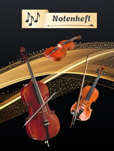 Notenheft Geige Notenbuch Cello Violine Musikunterricht Bratsche Notenlinienheft Große Lineatur Geigenunterricht Anfänger Violoncello Kontrabass ... da Gamba Notensysteme Musiker Rebec 01A10