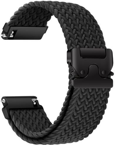 RUIMAYA Flätat klockarmband, 22 mm snabbfrigörande klockarmband andningsbar mjuk nylonrem med justeringsspänne för de flesta smartklockor och klassiska armbandsur, svart