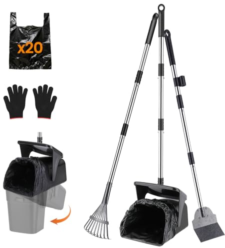 HAPPY HACHI Pala para Excrementos de Perros, 102 cm, Recogedor Giratorio y Rastrillo para Excrementos de Perros, con 20 Bolsas de Basura, para Perros Grandes (Cubo Giratorio, Rastrillo y Pala)
