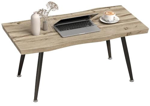 HOMCOM Tavolino da Caffè con Piano d'Appoggio Spesso 100x50x45 cm Rovere | Piedini Regolabili, Tavolino Salotto Nordico, Gambe in Acciaio, Tavolo Soggiorno, per Casa Ufficio