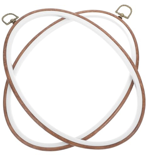 TOKIDNY Telaio Ovale da Ricamo 19x27,5 Cm in Plastica Effetto Legno, Set 2 Pezzi per Punto Croce e Decorazione Casa, Supporto Leggero da Appendere per Cucito Creativo Fai da Te