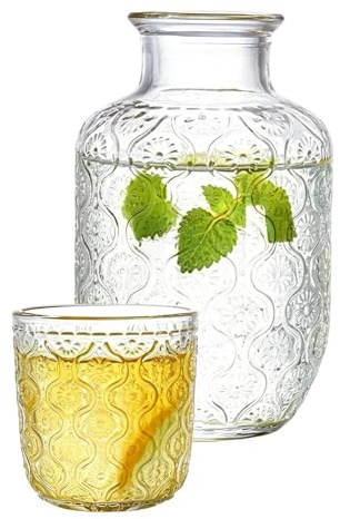 Juego De Jarra De Agua – Jarra De Vidrio De 6 Pulgadas | Juego De Chevt De Vidrio – Jarra De Tabl De Noches Con Taza De Beber Para Agua, Vino, Enjuague , Mesa De Noche Elegante, Mesa