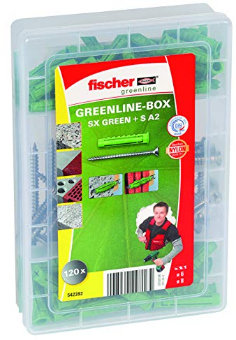 Fischer 542392 Meisterbox SX green + A2-Schrauben, Dübel und Schrauben Set, 120 Teile