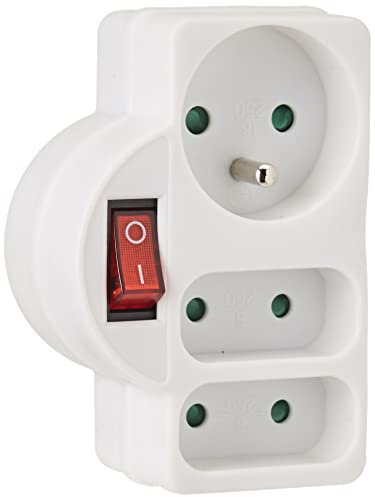 Electraline 531193 Adapter Steckdosenleiste dreifach mit Schalter | 3 Steckdosen (1 x 16 A, 2 x 6 A) weiß