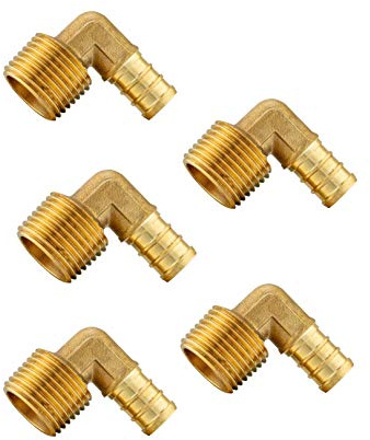 (Pack of 5) EFIELD Pex 1/2x 1/2 Male Threaded NPT Elbow Barb Crimp Brass Fittings,(PEX1807096-5PCS)