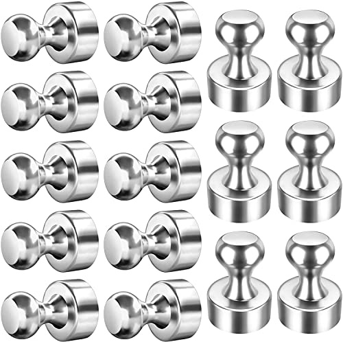 Neodym Magnete Druckstift (20 Stück 12 x 16mm) | N35 Metall Magneten | Extrem Stark Edelstahl Kegelmagnete Kühlschrank Magnete für Magnettafel, Whiteboard, Pinnwand mit Aufbewahrungs Box