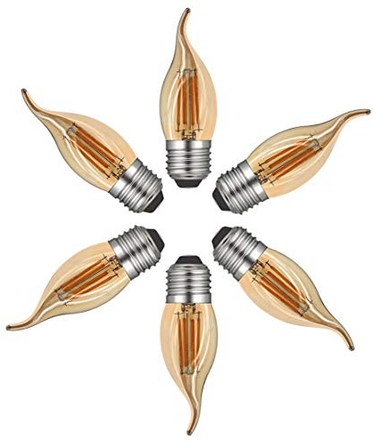 RANBOO Glühbirne Kerze E27 Vintage 4W / ersetzt 40W Halogenlampen / 400 Lumen/Warmweiß 2700K / 220-240V AC/Leuchtmittel E27 Kerzenform/Nicht Dimmbar/Amber Glas / 6er-Pack