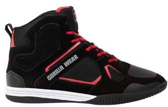 Gorilla Wear Bodybuilding Schuhe Troy High Tops - Schwarz/Rot - Sport Freizeit Alltag Training Workout Schnürsenkel mit Logo Bequem Extra Starker Halt für Herren