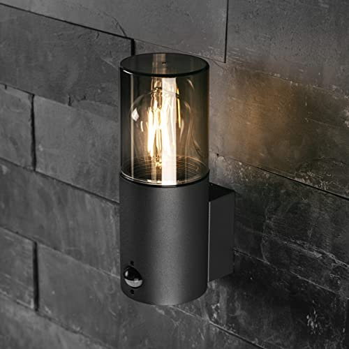 CGC Lighting Outdoor Wall Light Black Motion Sensor PIR Modern Weatherproof Outside Door Patio Terrace Weather Proof Resistant Exterior Smoked Smoky Smoke Diffuser (Black with Motion Sensor)