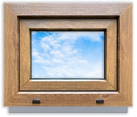 LORAC | Kunststofffenster Goldene Eiche-weiß 500x400 mm, PCV, DIN Links, kippbar & ausstellbar, 2-fach Verglasung, energiesparend – Fenster mit CE-Zertifikat für Keller und Wohnung