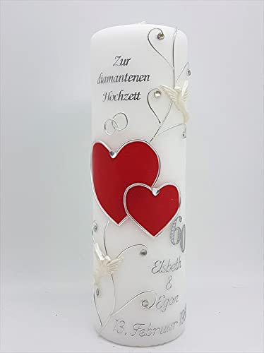 Hochzeitskerze DH-09 Diamantene Hochzeit inkl. Namen und Datum in vers. Farben