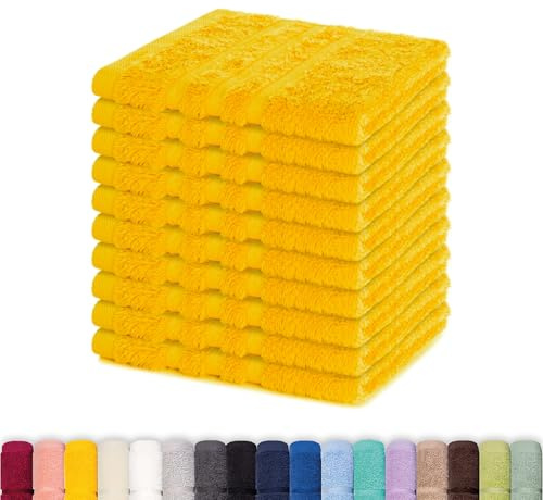 Lavea® 10er Seiftuch Set, 30 x 30 cm, 100% Baumwolle Frottier 500 g/m², Gästehandtücher und kleine Waschlappen, pflegeleicht 60 °C, Frottierserie Elena, ideal für Bad und Gäste WC, Rapsgelb