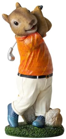 Darthome Golfing Squirrel Ornament Novelty Golf Swinging Animal Golfer Figurine Garden 28cm