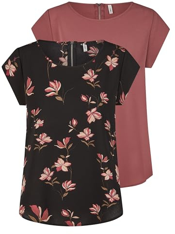 ONLY ONLVIC, maglietta da donna, vestibilità normale, confezione da 2 pezzi, scollo rotondo, a maniche corte, blusa top estiva, motivo basic, tinta unita, bianco, nero, verde, rosa, blu, 34, 36, 38