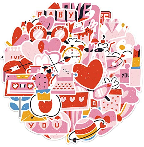 50Pcs Pink Stickers Laptop Car Scrapbook Phone Skateboard Suitcase Luggage Bike Pink Girl Heart Stickers Vinyl Waterproof Aesthetic Personalised Stickers for Teens Boys Girls Adults Children