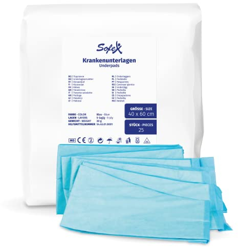 Almohadillas Desechables para incontinencia 25 Piezas 40x60cm 6 Capas Azul, absorbencia, Protector para Cama, Almohadillas de higiene (40x60cm, 25 Piezas)