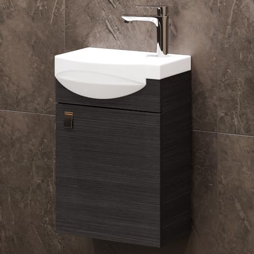 Planetmöbel Badmöbel Set Waschtisch mit Unterschrank 40 x 60 x 29 cm | Waschtischarmatur chrom für Badezimmer, Gäste WC & Bad, Anthrazit