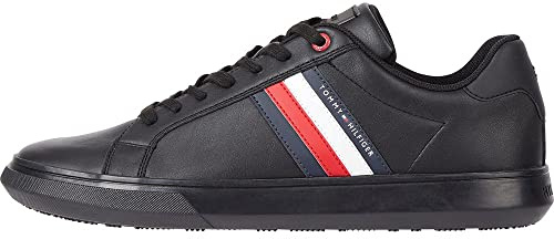 Tommy Hilfiger Baskets Cuvette Homme Essential Leather Cupsole en Cuir, Noir (Triple Black), 43
