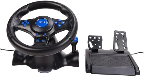 SYH&AQYE Volant de Jeu, Volants de Course pour PC USB, Rotation à 180 Degrés Volant de Course de Jeu 3 en 1 avec Pédales pour PS3, pour PS2, PC