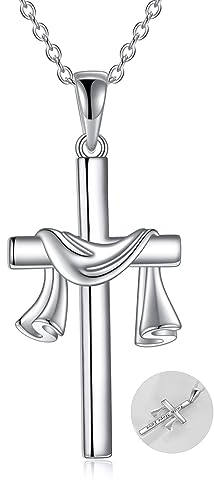 YAFEINI Kreuz Kette S925 Sterling Silber Jesus Religiöse Halskette Glaube Hope Love Anhänger Schmuck für Damen Herren (Silver)