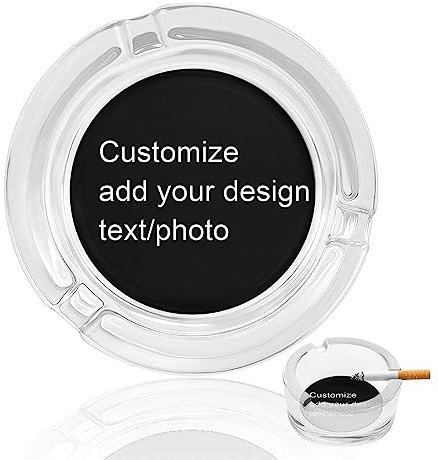 Cenicero de vidrio personalizado / Ceniceros personalizados para cigarrillos Diseñe su propio logotipo de texto fotográfico Evita que los ceniceros redondos rueden suavemente Se adaptan a la ofici