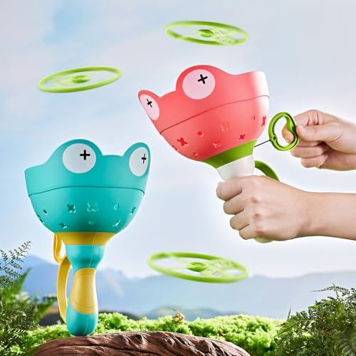 Ivtivfu 2PCS Manual Capture Game mit 12 Scheiben, Flying Disc Launcher Spielzeug, Outdoor-Spielzeug für Kinder im Alter Von 3-12, Kleinkind Chasing Spielzeug, Familie Spielzeug für Weihnachten
